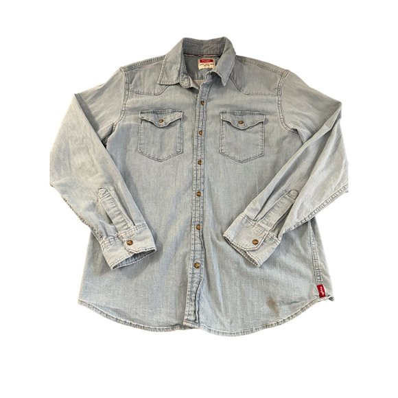 WRANGLER WESTERN PEARL SNAP LONG SLEEVE‎ SHIRT BLUE MEN'S LARGE | T1 - Picture 3 of 8